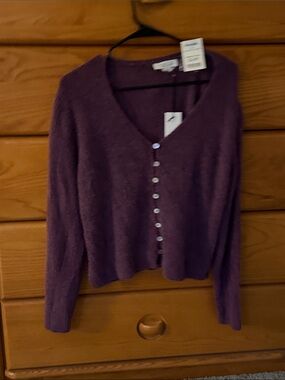 Rachel Zoe Plum V-Neck Button Front Cardigan